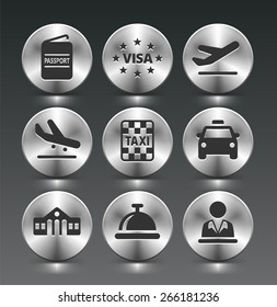 Business Travel and Tourism on Black Round Buttons