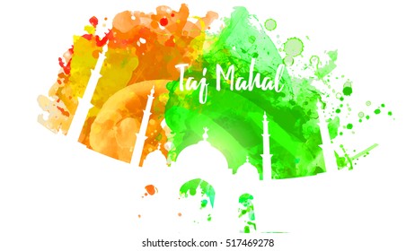 Business Travel and Tourist template Taj Mahal  silhouette for site. India Vector illustration.