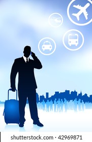 Business Traveler with City Skyline Original Vector Illustration