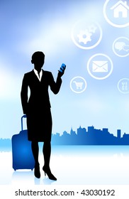 Business Traveler with City Skyline Original Vector Illustration