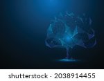business tree data wireframe low poly technology. isolated on blue dark background. vector illustration in fantastic technology.