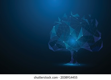 business tree data wireframe low poly technology. isolated on blue dark background. vector illustration in fantastic technology.