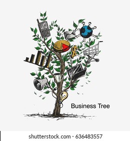 Business tree - Knowledge Tree, Hand Drawn Sketch Vector illustration.