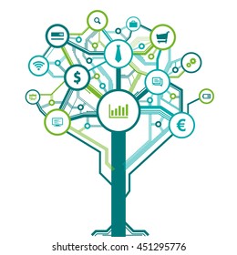 Business tree symbols as digital technology layout. Vector elements for infographics, designs or flyers.