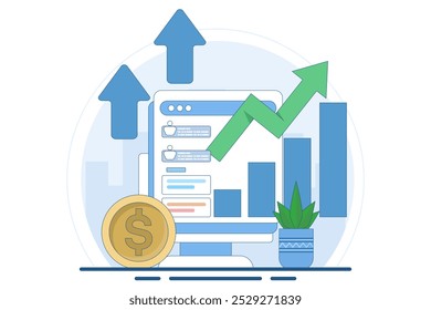 business trend analysis concept and new business trend project promotion. future prediction analysis. Data analysis, stock market analysis, trader, broker. Flat vector illustration on background.