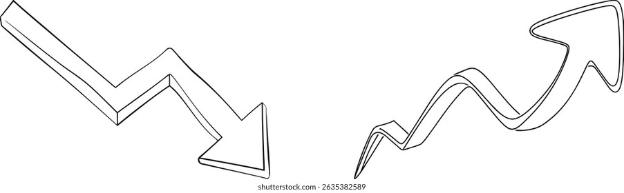 Business trend concepts depicted with two arrows illustrating decline and growth or increase
