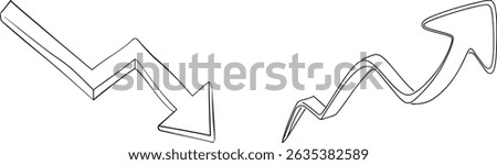 Business trend concepts depicted with two arrows illustrating decline and growth or increase