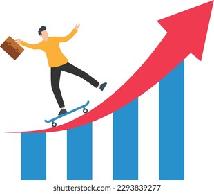 Business Trend, Follow business trends or momentum, challenge to overcome difficulty, professional experience worker or career development concept, expert businessman surfing or riding wave to success