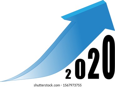 Business trend up graph arrow icon to year 2020. Concept business success vector illustration