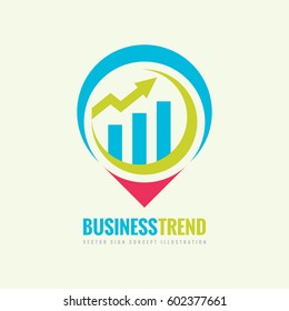 Business trend vector logo template concept illustration. Infographic chart and arrow creative sign. Location map place symbol. Geometric design element. 