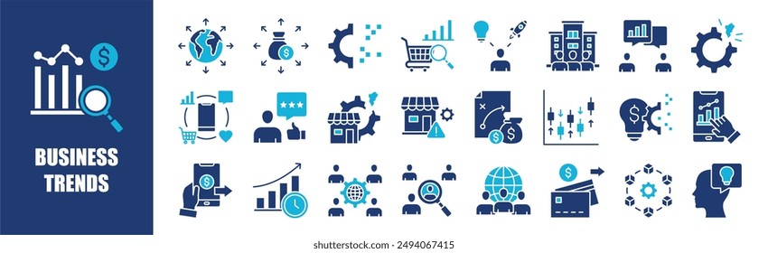 Business Trends icon collection set. Containing business, financial, strategy, investment, marketing,and more. Solid vector icons collection