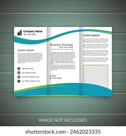 Business Tri Fold Brochure Design, Corporate Tri Fold Brochure, Blue Square Geometric Vector Business Trifold Leaflet Brochure Flyer Template