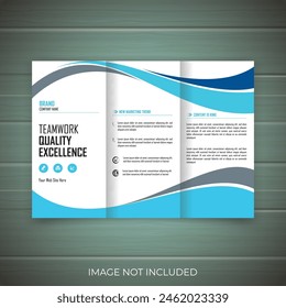 Business Tri Fold Brochure Design, Corporate Tri Fold Brochure, Blue Square Geometric Vector Business Trifold Leaflet Brochure Flyer Template