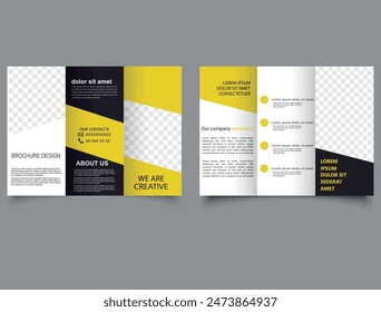 Business tri fold brochure Template Design. Yellow flyer. Construction and renovation trifold