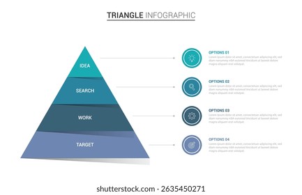 Business triangle diagram infographic design 4 steps on white background
