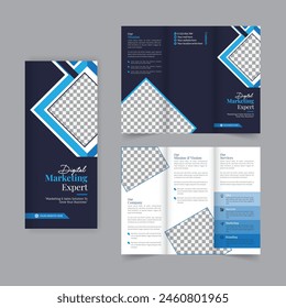 Business trifold brochure annual report cover, digital marketing tri fold corporate brochure cover or flyer design. Leaflet presentation. Catalog with Abstract geometric background. Modern template