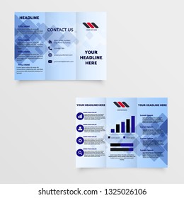 business tri-fold brochure design with blue abstract wavy shape