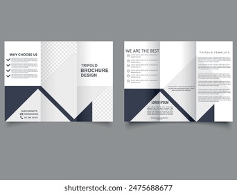 Business trifold brochure design Tri-fold brochure Corporate company profile tri fold brochure template. Geometric trifold brochure.