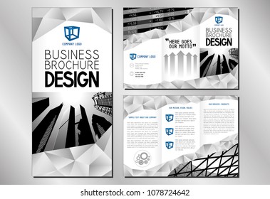 Business trifold brochure/ flyer template (3xDL on A4 format) - skyscrapers/ office buildings.