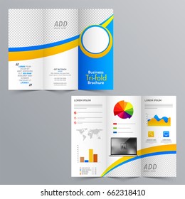 Business Tri-Fold Brochure layout with statistical infographic elements and space for your images.