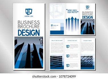 Business trifold brochure template
(A4 to DL format) - modern office buildings/ skyscrapers.