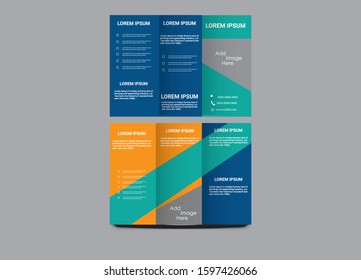 Business tri-fold brochure template design with Turquoise color scheme in A4 size layout with bleeds. Vector illustration
