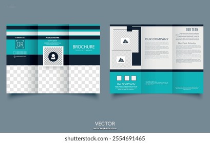 Business tri-fold brochure template design with Turquoise color. Vector illustration