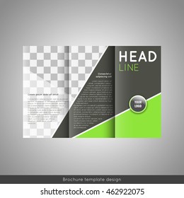 Business trifold brochure template design. Wavy lines background. Palce for photo. Stock vector.