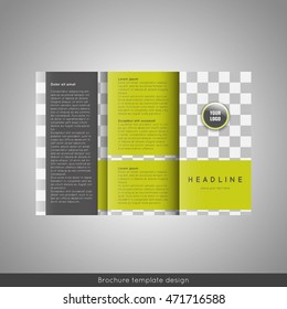 Business trifold brochure template design with place for photo. Stock vector.