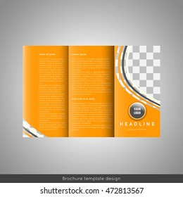 Business trifold brochure template design with place for photo. Stock vector.