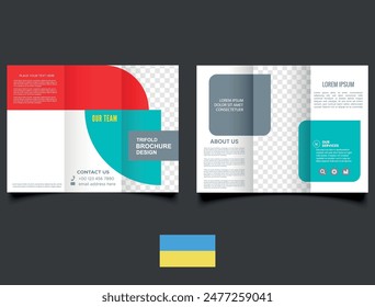 Business Trifold flyer template vector design, A4 brochure template blue and red geometry shapes used for business poster layout, IT Company flyer.