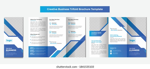 Diseño de plantillas de folletos para folletos triplicados para empresas, plantilla de folletos para empresas profesionales de tres pliegues, plantilla de folletos para trípticos de empresas creativas, diseño de plantillas para tríplios cuadrados de negocios, azul