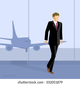 business trip airport airplane man walk