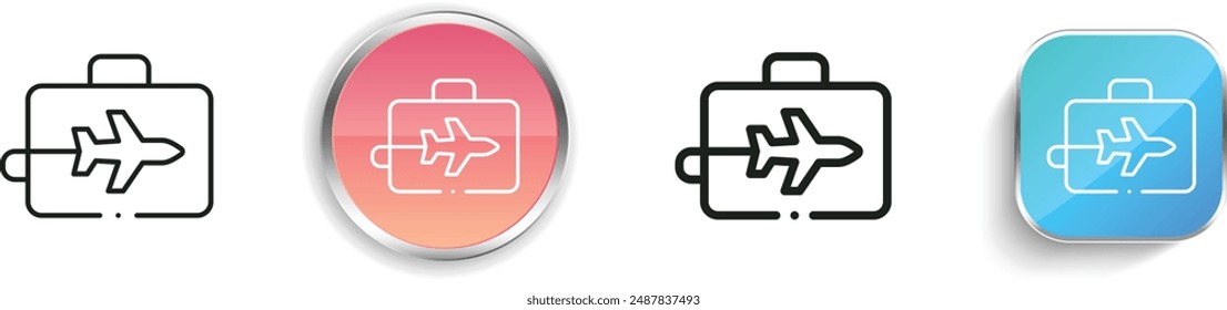 Symbol für Geschäftsreisen. Flaches, lineares, regelmäßiges Design im Button-Stil isoliert auf weißem Hintergrund