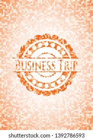 Business Trip orange mosaic emblem. Vector Illustration. Detailed.