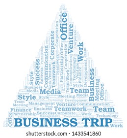Business Trip word cloud. Collage made with text only.