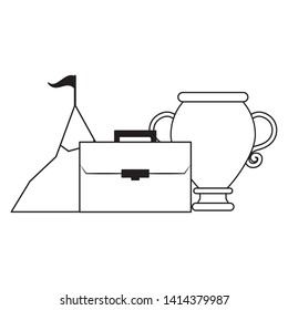 business trophy suitcase mountain start success vector illustration