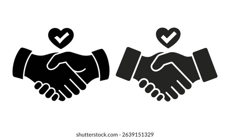 Business Trust Icon Vector – Blue and White Handshake with Heart Symbol for Partnership, Loyalty, and Corporate Unity