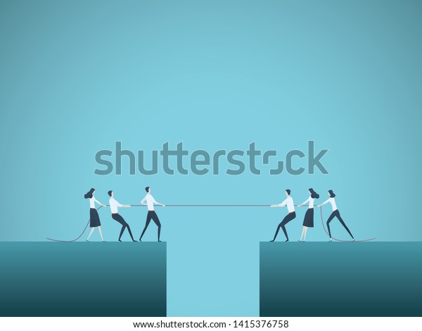 Business tug of war vector concept. Symbol\
of competition, market share, struggle, rivalry and also teamwork\
and leadership. Eps10\
illustration.