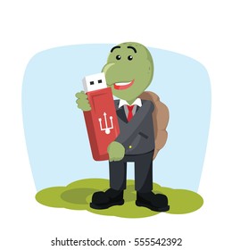 business turtle holding giant flashdisk
