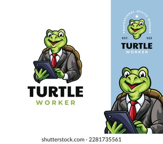 Business Turtle Mascot Logo Design. Professional and friendly Turtle mascot wearing a suit, representing the ideal employee for corporate branding and marketing