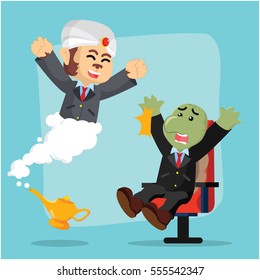 business turtle surprised by monkey genie