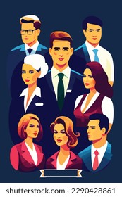 business tycoon in group vector illustration