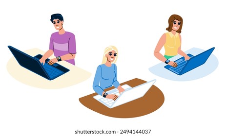 business typing on keyboard  vector.  computer work, notebook pc, internet professial business typing on keyboard character. people flat cartoon illustration