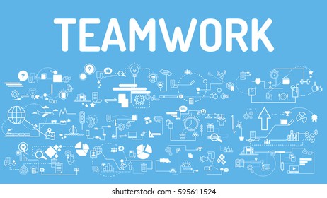 Business typography teamwork with modern text, good Idea and Concept Vector illustration Infographic template with icon.