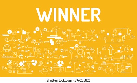 Business typography winner with modern text, good Idea and Concept Vector illustration Infographic template with icon.
