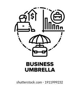 Business Umbrella Accessory Vector Icon Concept. Business Umbrella Professional Recruitment, Training, Consulting And Advertising Company. Financial Report And Safe Black Illustration