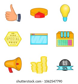 Business undertaking icons set. Cartoon set of 9 business undertaking vector icons for web isolated on white background