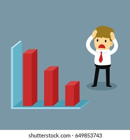 Business is unhappy with chart going down. Business concept. Vector illustration