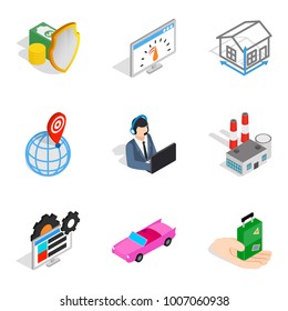 Business unit icons set. Isometric set of 9 business unit vector icons for web isolated on white background